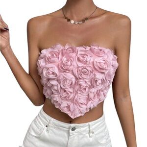 Allurite Stereo Flower Bandana Hem Crop Tube Top